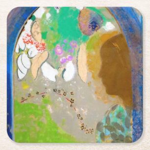 Vrouw in het raam, Redon Vierkante Kartonnen Onderzetter