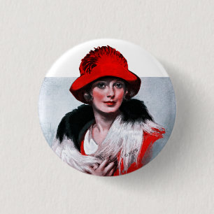 Vrouw in het Rode Pet Ronde Button 3,2 Cm