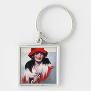 Vrouw in het Rode Pet Sleutelhanger