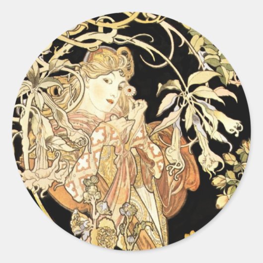 Vrouw in Jasmine-wijnstokken Ronde Sticker (Voorkant)