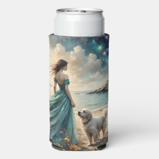 Vrouw in jurk met hond - Vuurtorenstrand