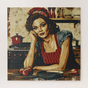 Vrouw in keuken vintage legpuzzel