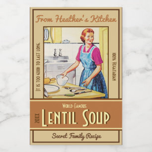 Vrouw in Keukenkeuken - Vintage aangepaste tekst e Voedselcontainer Etiket