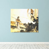 vrouw in kimono tijdens het raam canvas afdruk (Insitu (Houten vloer))