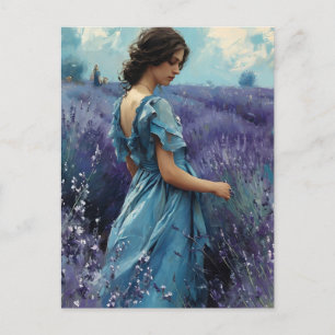 Vrouw in lavendelveld  briefkaart