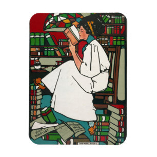 Vrouw in Library Magnet Magneet