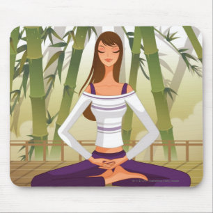 Vrouw in lotuspositie, meditatie muismat