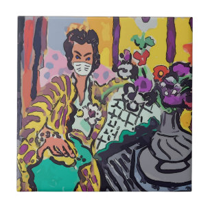 vrouw in Masker, kunst Tegeltje