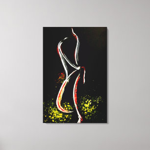 Vrouw in nachtzwarte en witte canvasprint canvas afdruk