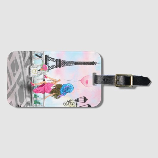 Vrouw in Parijs Bagagelabel met Eiffeltoren (Voorkant (horizontaal))