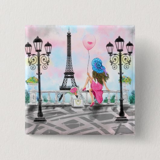  vrouw in parijs Button met eiffeltoren (Voorkant)