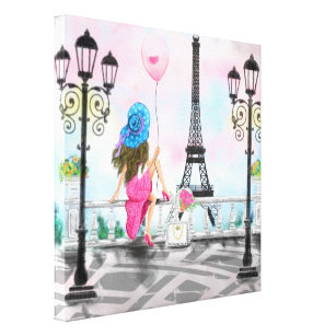 Vrouw in Parijs Canvas Eiffeltoren schilderij