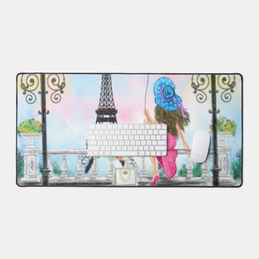 Vrouw in Parijs Eiffeltoren Bureaumat (Keyboard & Muis)