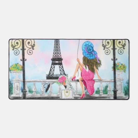 Vrouw in Parijs Eiffeltoren Bureaumat (Voorkant)