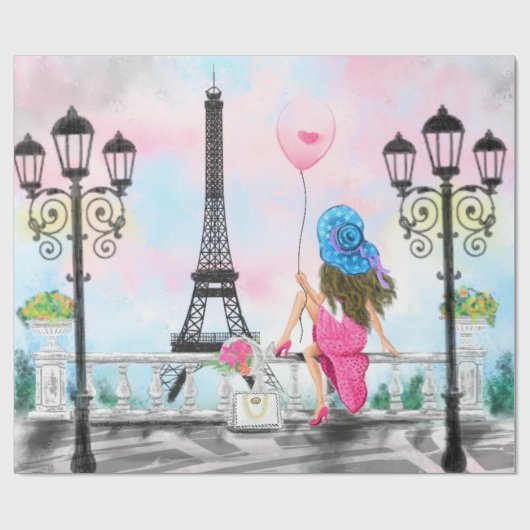 Vrouw in Parijs inpakpapier met Eiffeltoren (Vlak)