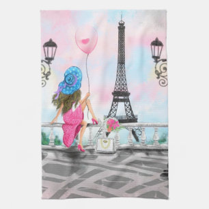 Vrouw in Parijs Keuken Handdoek met Eiffeltoren