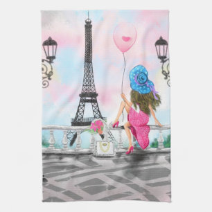 Vrouw in Parijs keukenhanddoek Eiffeltoren