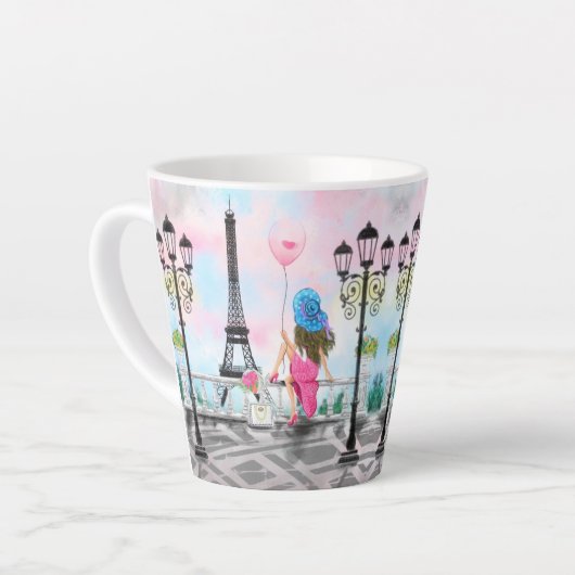 Vrouw in Paris Eiffeltoren Latte Mok (Linkerhoek)