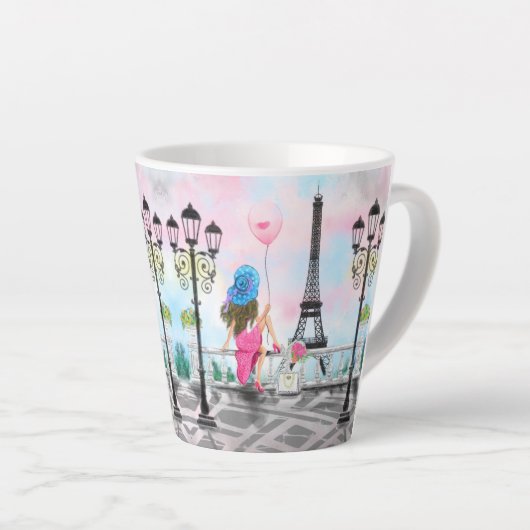 Vrouw in Paris Eiffeltoren Latte Mok (Rechterhoek)