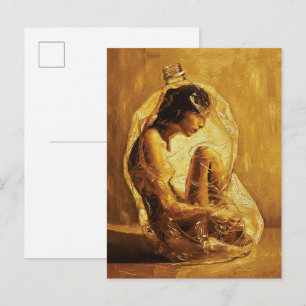 Vrouw in Plastic – Olieverfschilderij Briefkaart