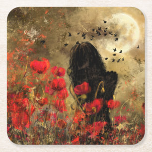 Vrouw in Poppy Field Paper Onderzetter