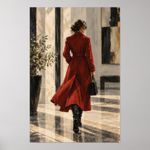 Vrouw in rode jas Elegante mode figuratieve wand Poster