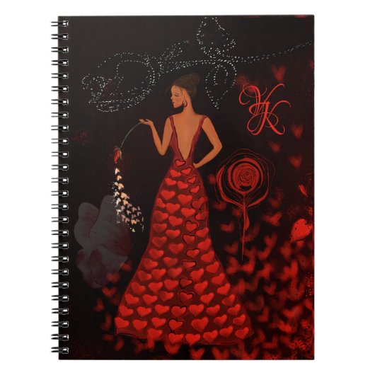 Vrouw in rode jurk monogram notitieboek (Voorkant)