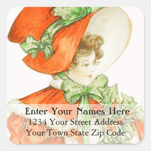  vrouw in rood Pet Adres label (Voorkant)