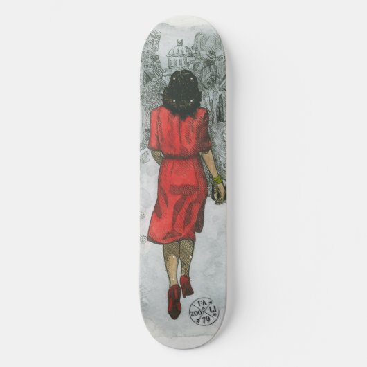 Vrouw in rood skateboard (Voorkant)