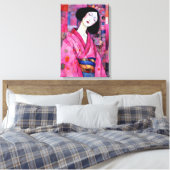 Vrouw in roze kimono canvas afdruk (Insitu (Slaapkamer))