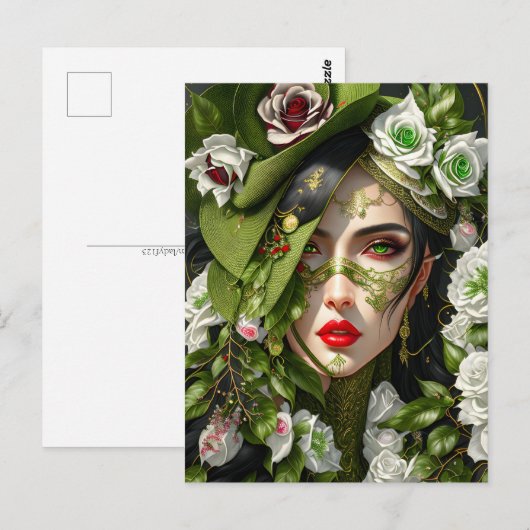 Vrouw in rozen, Postcrossing Briefkaart (Voorkant / Achterkant)