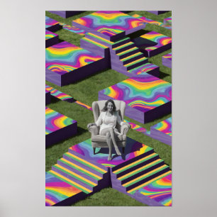 Vrouw in stoel psychedelisch Poster