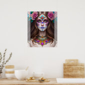 Vrouw in Sugar Skull Make-up Art Poster (Keuken)
