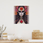 Vrouw in Sugar Skull Make-up - Sugar Skull Art Poster (Keuken)