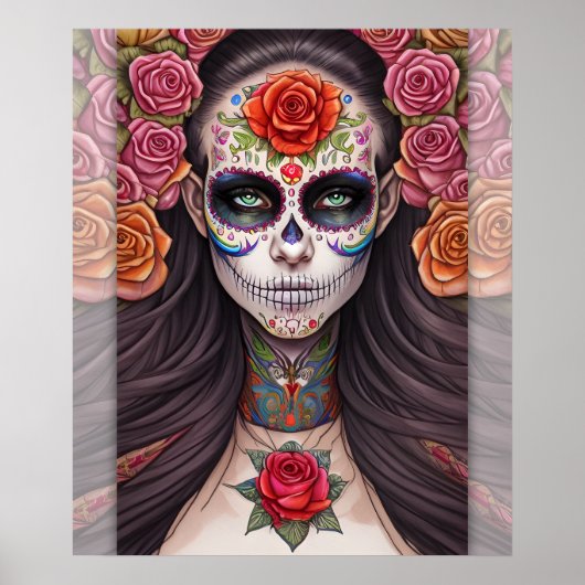 Vrouw in Sugar Skull Make-up - Sugar Skull Art Poster (Voorkant)
