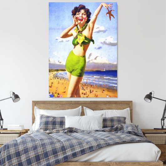 Vrouw in Swimsuit strand Canvas Afdruk (Insitu (Slaapkamer))