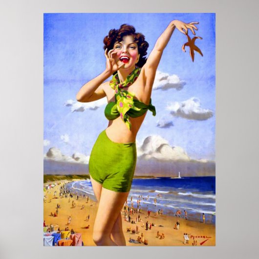 Vrouw in Swimsuit strand Poster (Voorkant)