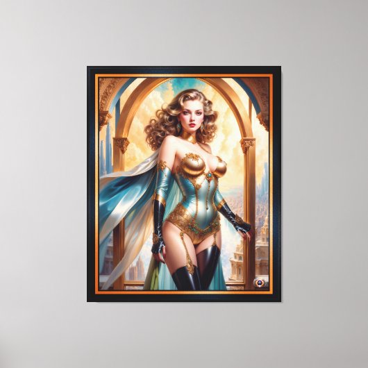 Vrouw in weelderige gouden turquoise kleding van X Canvas Afdruk (Voorkant)