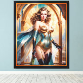 Vrouw in weelderige gouden turquoise kleding van X Canvas Afdruk (Insitu (Houten vloer))