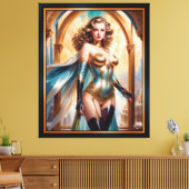 Vrouw in weelderige gouden turquoise kleding van X Canvas Afdruk (Insitu (Woonkamer))