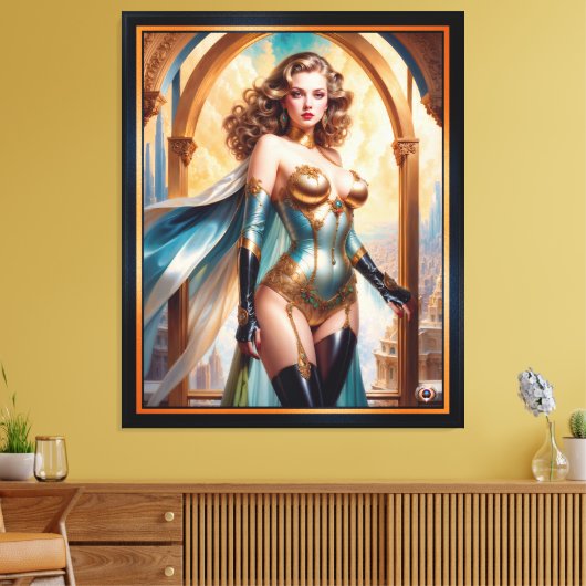 Vrouw in weelderige gouden turquoise kleding van X Canvas Afdruk (Insitu (Woonkamer))