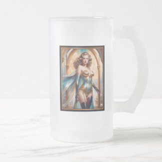 Vrouw in weelderige gouden turquoise kleding van X Matglas Bierpul