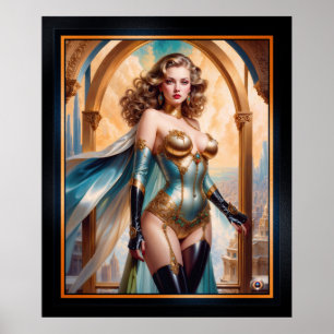 Vrouw in weelderige gouden turquoise kleding van X Poster