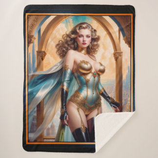 Vrouw in weelderige gouden turquoise kleding van X Sherpa Deken