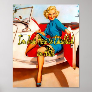 Vrouw in Witte auto van 1950 door Gil Elvgren Poster