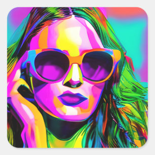 vrouw in zonnebril Unieke moderne kunst Vierkante Sticker