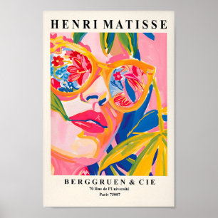 Vrouw in zonnebril, zomer tropisch Poster, roze Poster