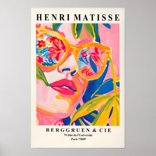 Vrouw in zonnebril, zomer tropische poster, roze poster