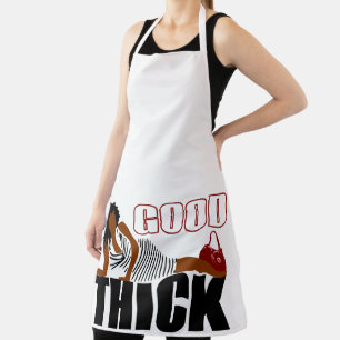 Vrouw in zwarte stripe Dress Good Thick Schort