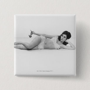 Vrouw in zwemkleding vierkante button 5,1 cm